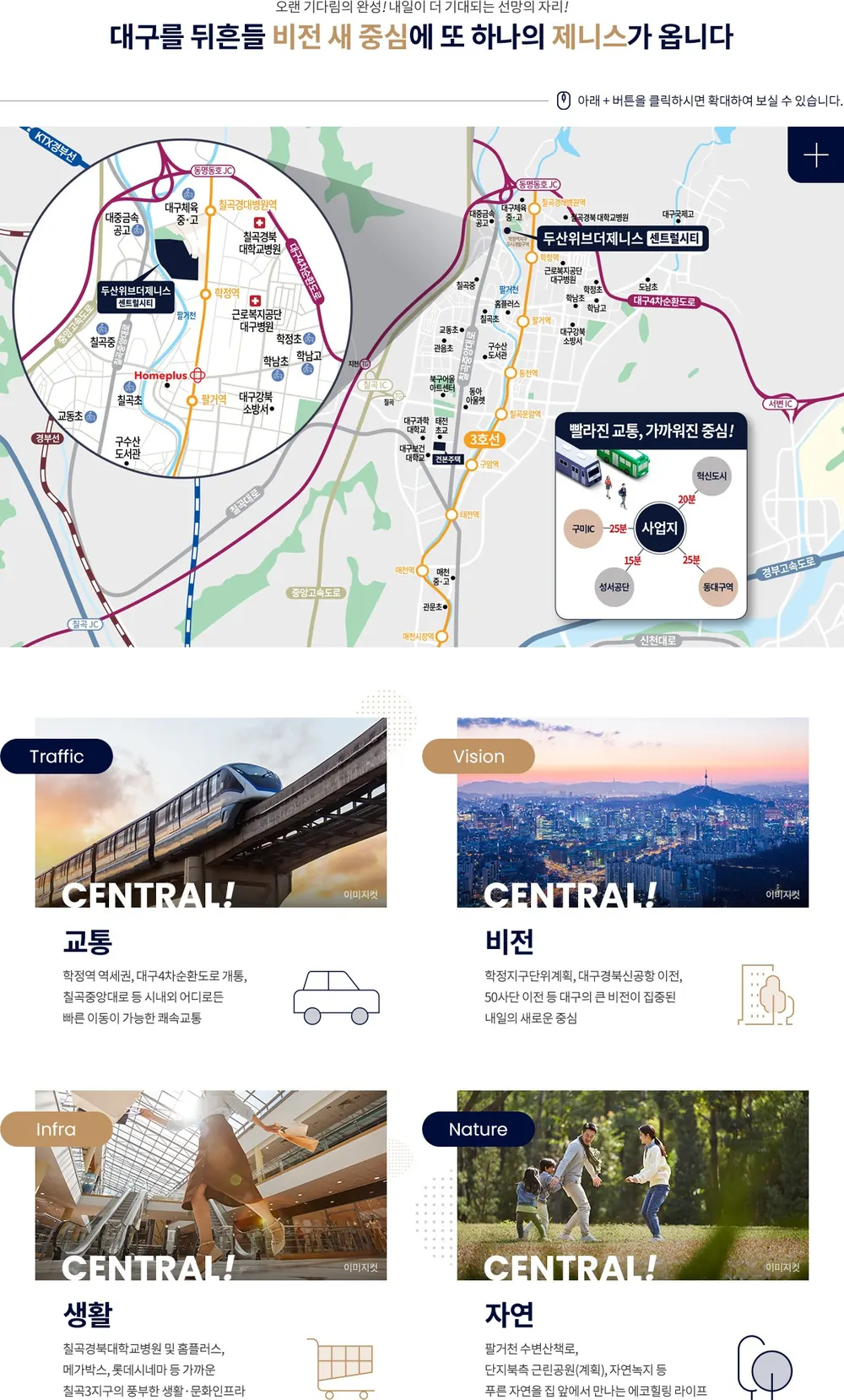 칠곡 학정동 두산위브더제니스 입지환경 및 교통 지도